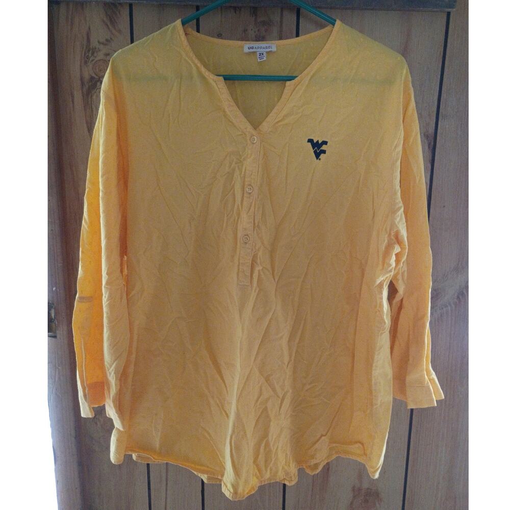 WVU West Virginia Mountaineers Swiss Dot Blouse Yellow Plus Size 2X Game Day